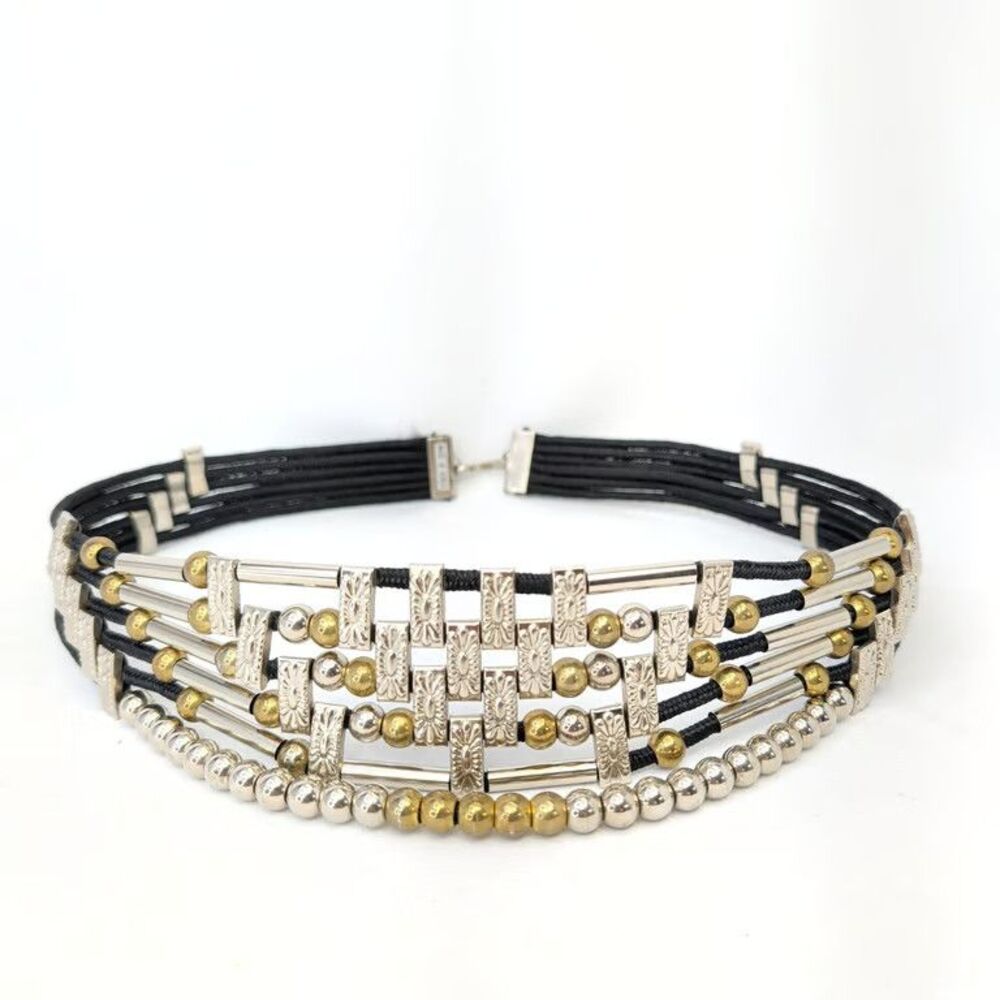 Vintage Gold Silver Tone Braided Mesh Chain Belt Two Tone Metal Waist Belt